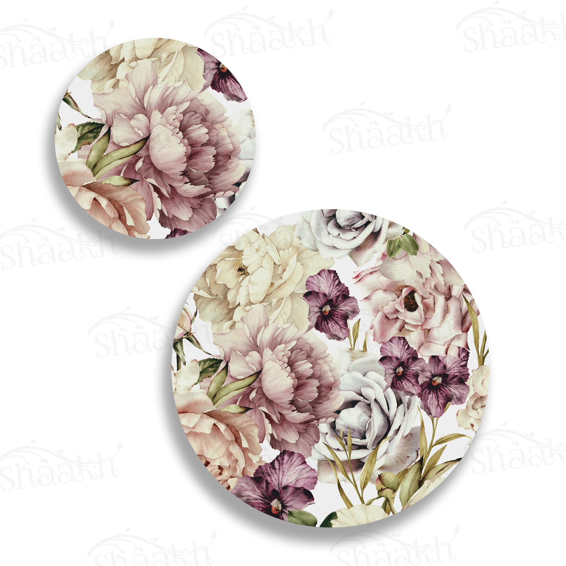 Peach and Wine Floral Coordinated Set — botanical design coordinated dining set by Shaakh, handcrafted in India