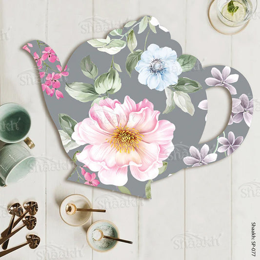 Pink Roses on Grey Kettle Shaped Platter | SP-077