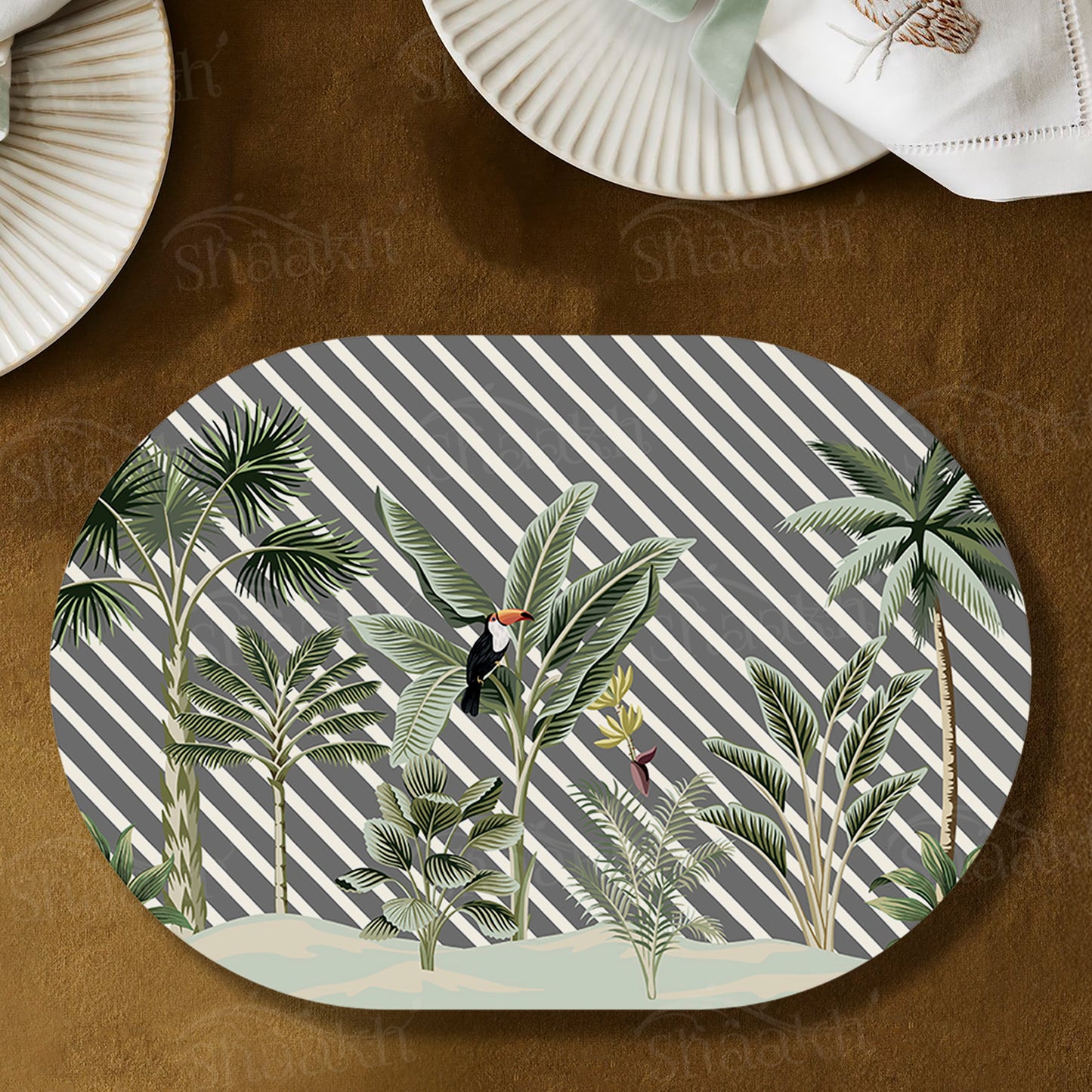 Evergreen Tropical Table Mats — botanical design table mat set by Shaakh, handcrafted in India