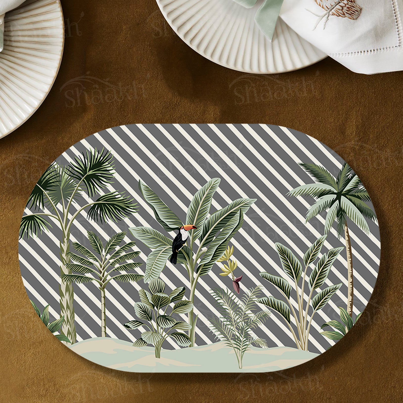 Evergreen Tropical Table Mats — botanical design table mat set by Shaakh, handcrafted in India