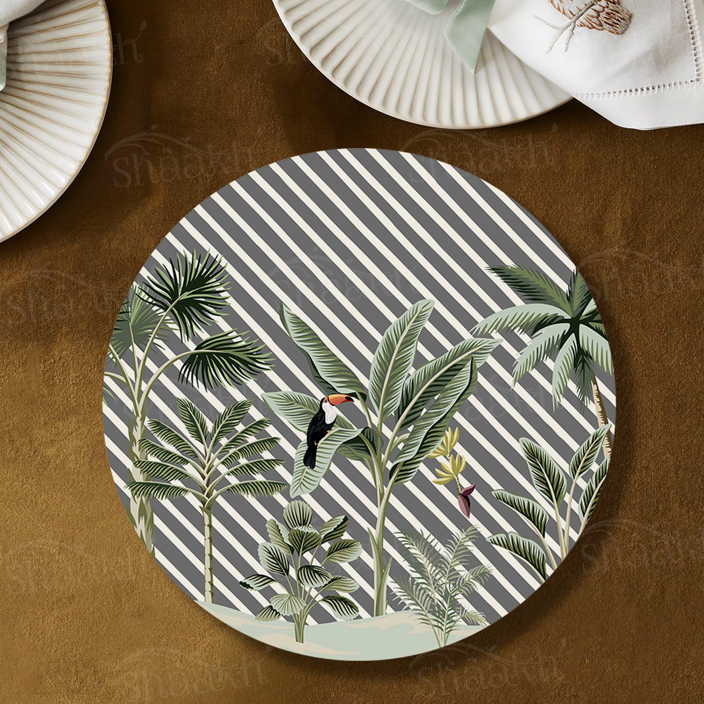 Evergreen Tropical Table Mats — botanical design table mat set by Shaakh, handcrafted in India