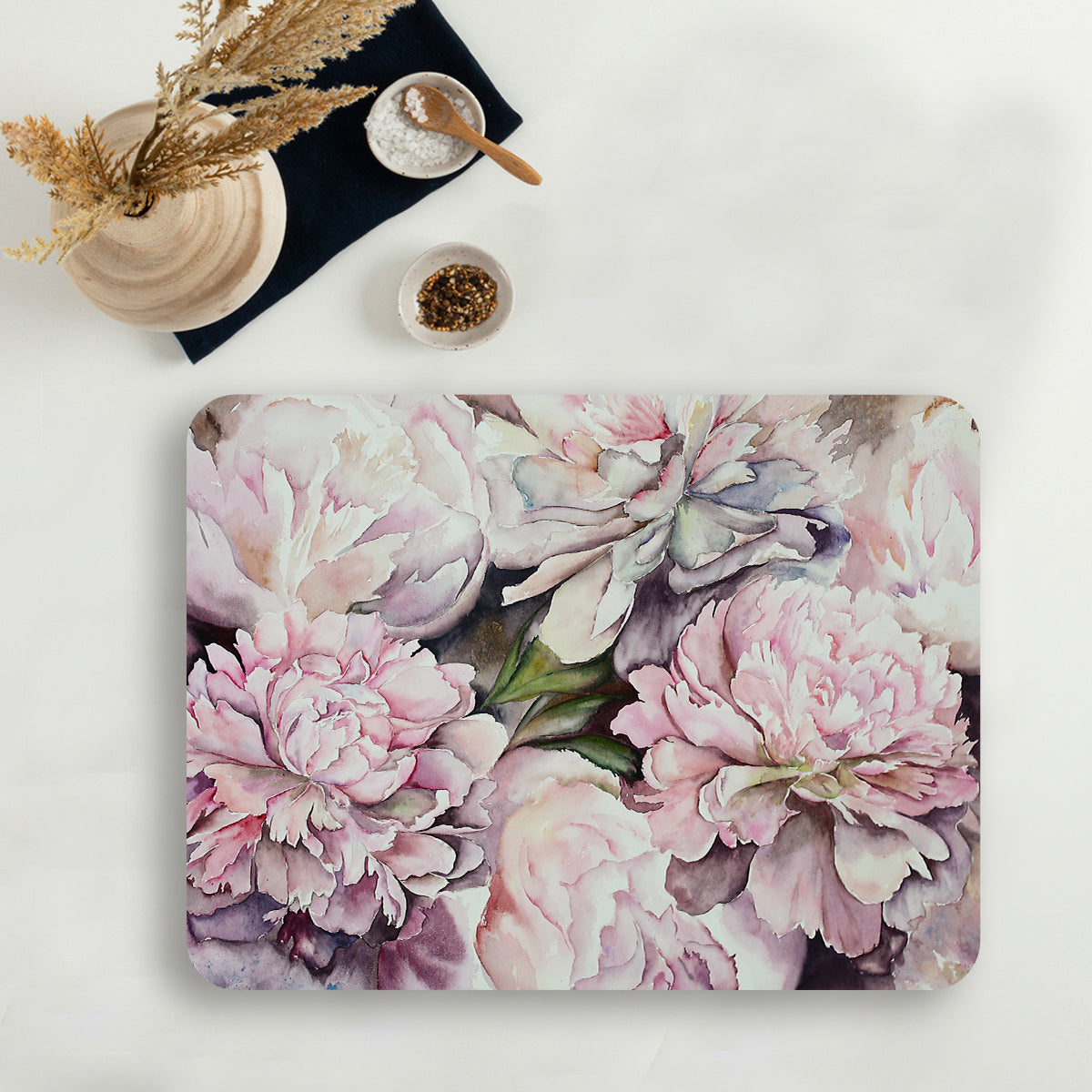 watercolor peonies Table Mat — table mat set by Shaakh, handcrafted in India