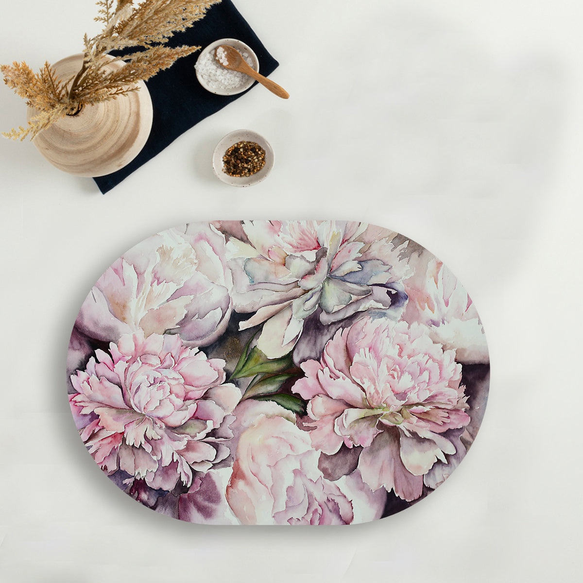 watercolor peonies Table Mat — table mat set by Shaakh, handcrafted in India