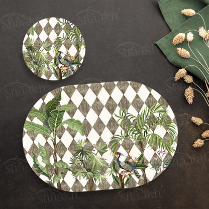 Tropic Jungle on Geometric Pattern Coordinated Set | TWC 102 (8 Mats, 4 Trivets)