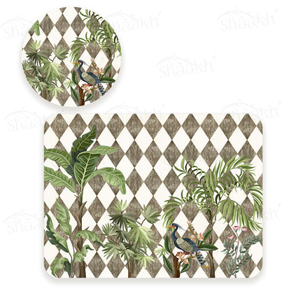 Tropic Jungle on Geometric Pattern Coordinated Set | TWC 102 (8 Mats, 4 Trivets)