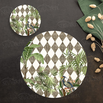 Tropic Jungle on Geometric Pattern Coordinated Set | TWC 102 (8 Mats, 4 Trivets)