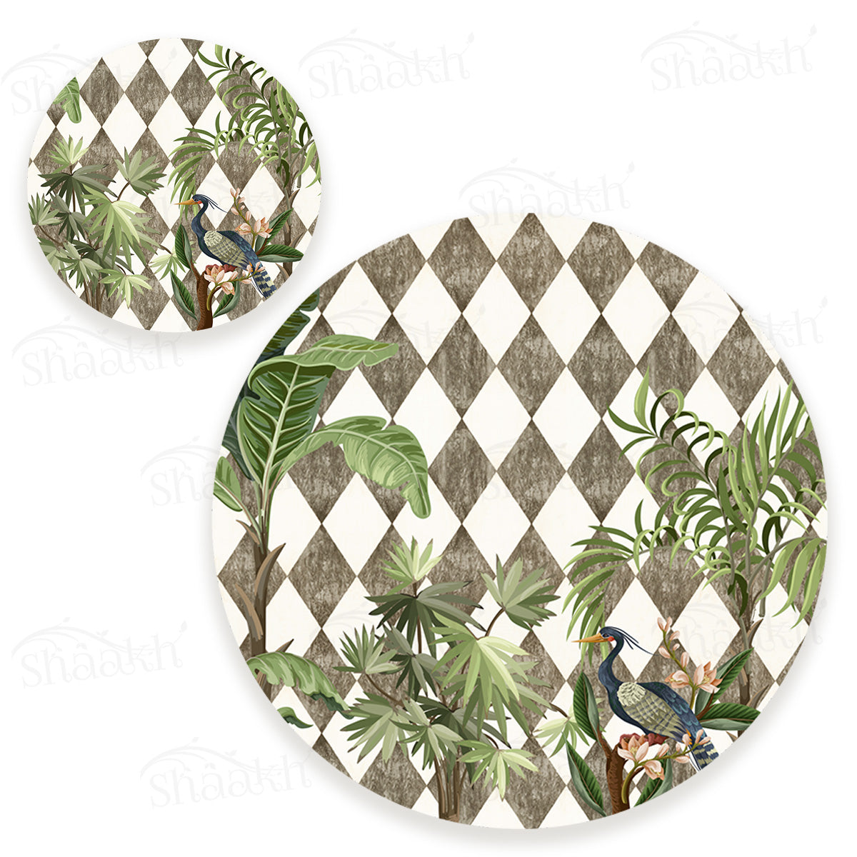 Tropic Jungle on Geometric Pattern Coordinated Set | TWC 102 (8 Mats, 4 Trivets)