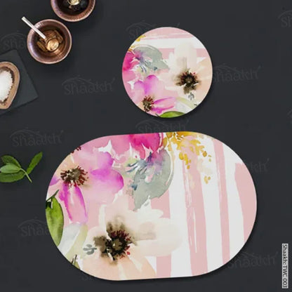Deconstructed Pastel Color Flowers Coordinated Set | TWC 003 ( 8 Mats, 4 Trivets )