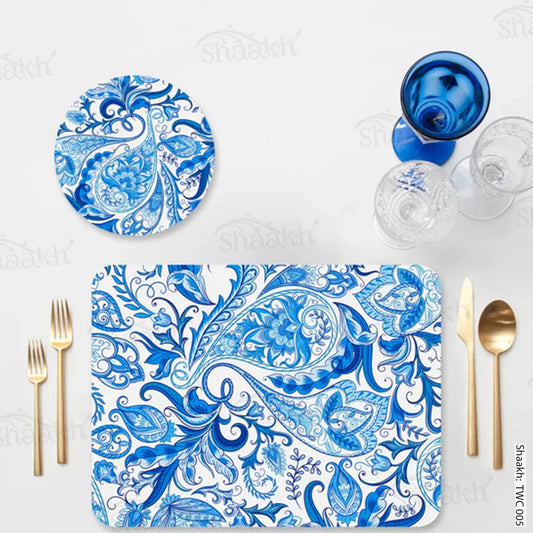 Blue Paisley Coordinated Mats & Trivets Set | TWC 005 ( 8 Mats, 4 Trivets )