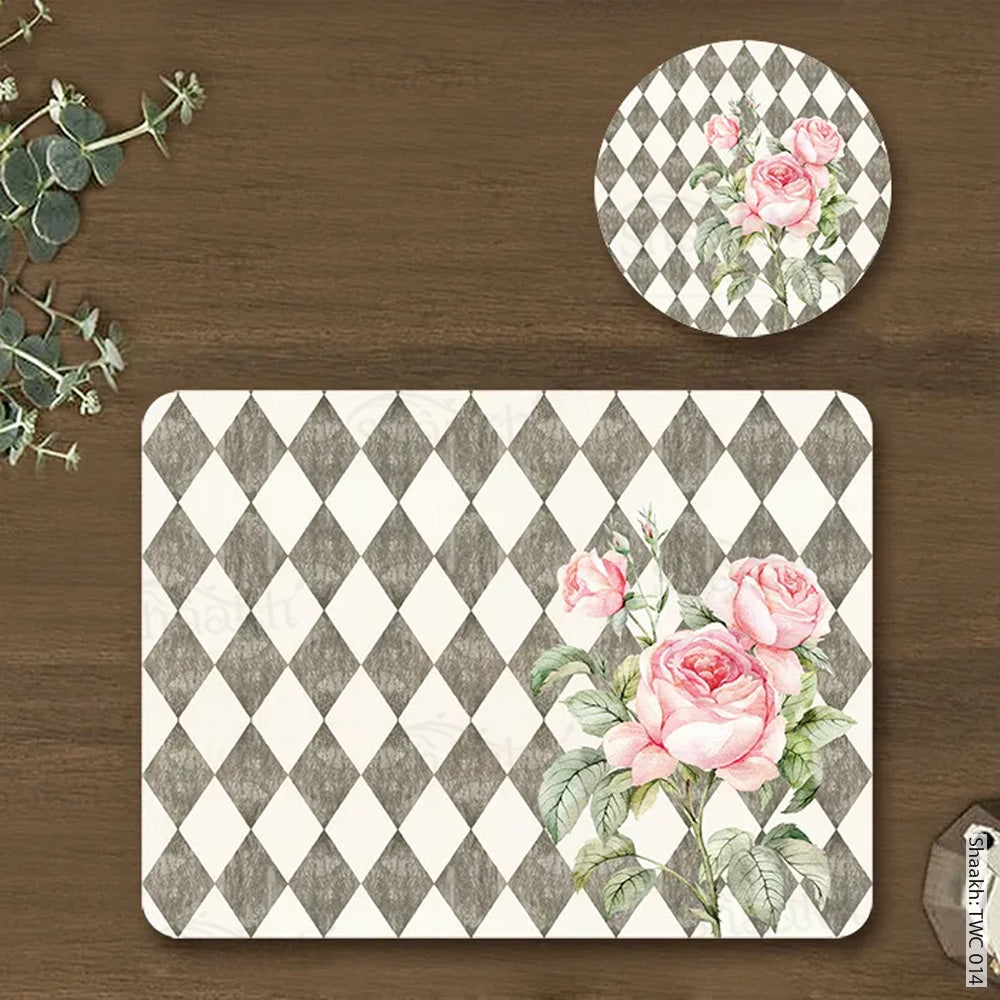 Pink Roses on Vintage Background Coordinated Mats & Trivets Set | TWC 014 (8 Mats, 4 Trivets)