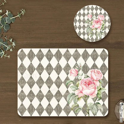 Pink Roses on Vintage Background Coordinated Mats & Trivets Set | TWC 014 (8 Mats, 4 Trivets)