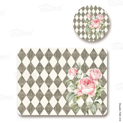 Pink Roses on Vintage Background Coordinated Mats & Trivets Set | TWC 014 (8 Mats, 4 Trivets)