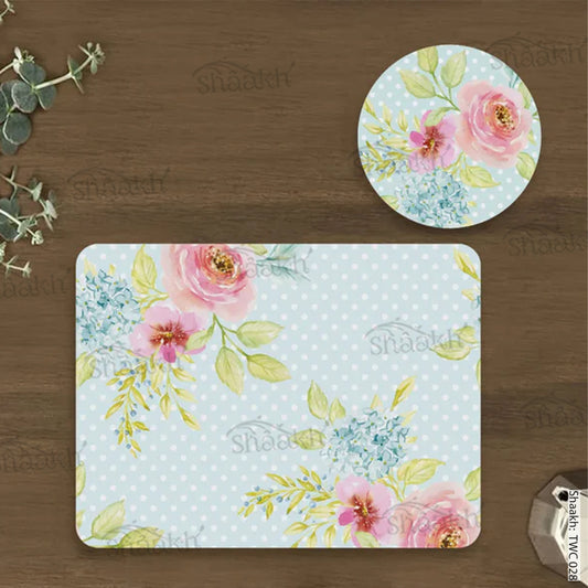 Vintage roses on dotted background Coordinated Mats & Trivets Set | TWC 028 ( 8 Mats, 4 Trivets )