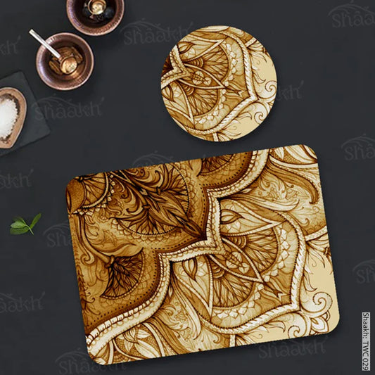 Hand drawn watercolor ethnic design Coordinated Mats & Trivets Set | TWC 029 ( 8 Mats, 4 Trivets )