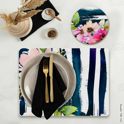 Deconstructed Flowers Coordinated Mats & Trivets Set | TWC 032 ( 8 Mats, 4 Trivets )