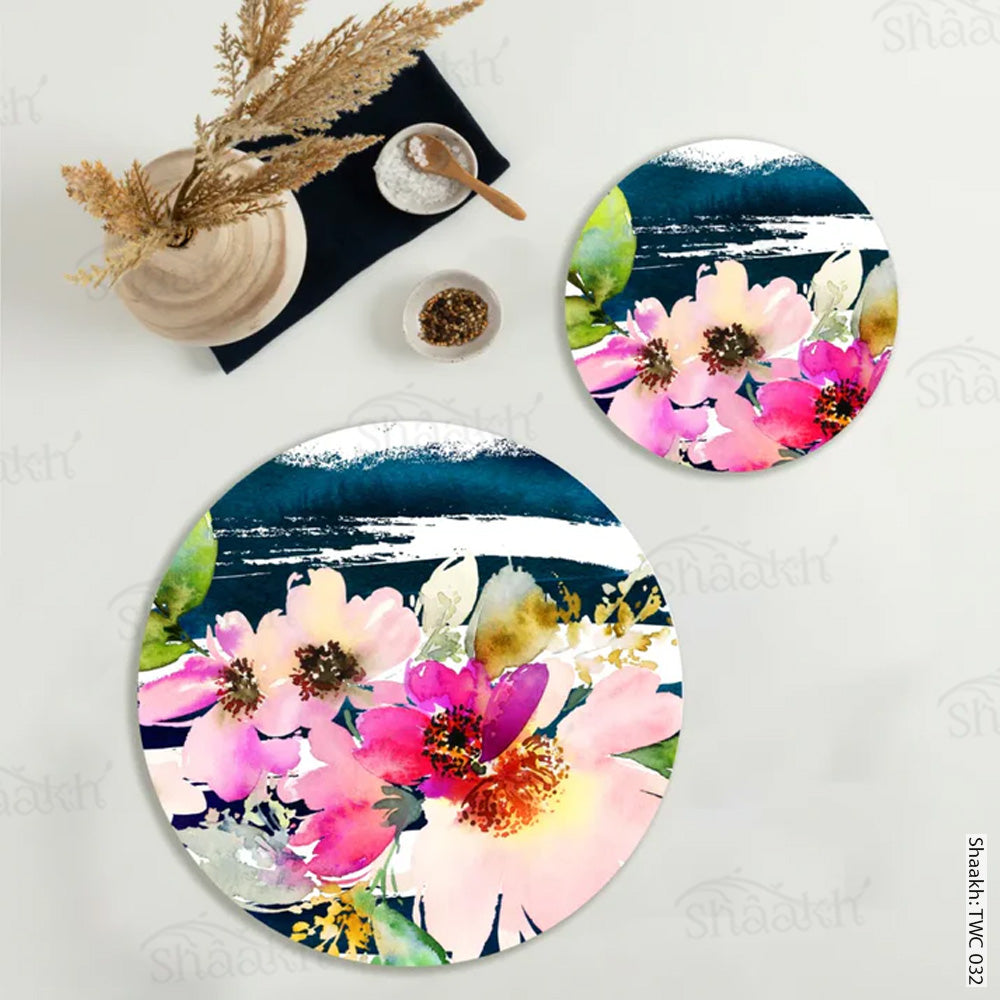 Deconstructed Flowers Coordinated Mats & Trivets Set | TWC 032 ( 8 Mats, 4 Trivets )