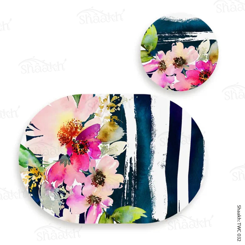 Deconstructed Flowers Coordinated Mats & Trivets Set | TWC 032 ( 8 Mats, 4 Trivets )