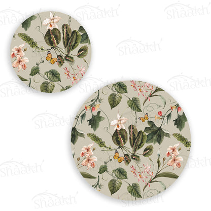 Exotic Tropical Orchids (Green) Coordinated Set — botanical design coordinated dining set by Shaakh, handcrafted in India