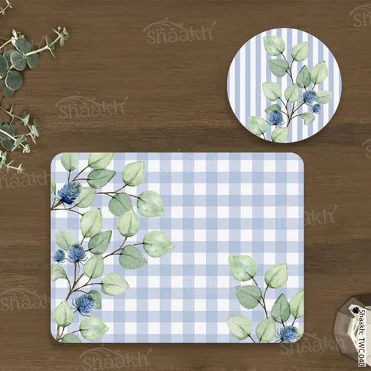 Blue and White Check Coordinated Mats & Trivets Set | TWC 040 ( 8 Mats, 4 Trivets )