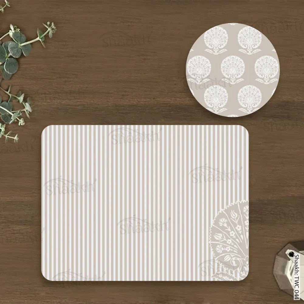 Ottoman Flower on striped background Coordinated Mats & Trivets Set | TWC 044 ( 8 Mats, 4 Trivets )