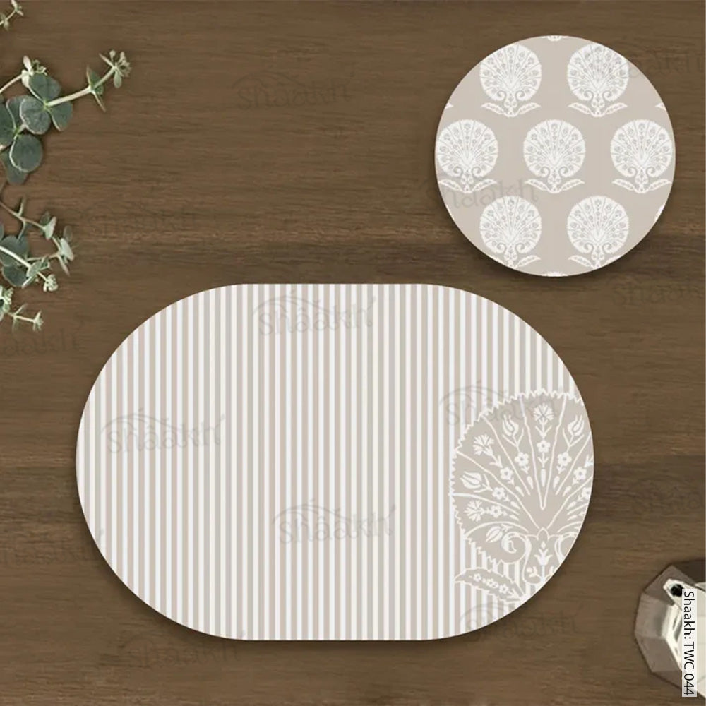 Ottoman Flower on striped background Coordinated Mats & Trivets Set | TWC 044 ( 8 Mats, 4 Trivets )