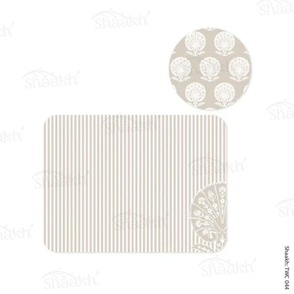 Ottoman Flower on striped background Coordinated Mats & Trivets Set | TWC 044 ( 8 Mats, 4 Trivets )