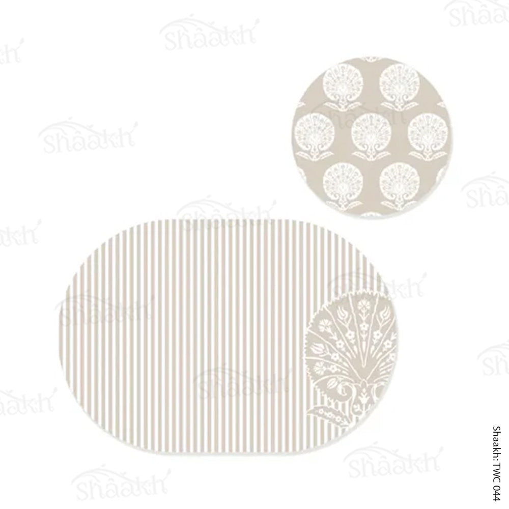 Ottoman Flower on striped background Coordinated Mats & Trivets Set | TWC 044 ( 8 Mats, 4 Trivets )