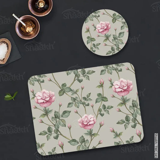 Pink Roses Coordinated Mats & Trivets Set | TWC 045 ( 8 Mats, 4 Trivets )