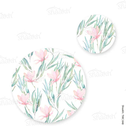 Jasmine flowers and eucalyptus branches Coordinated Mats & Trivets Set | TWC 048 ( 8 Mats, 4 Trivets )