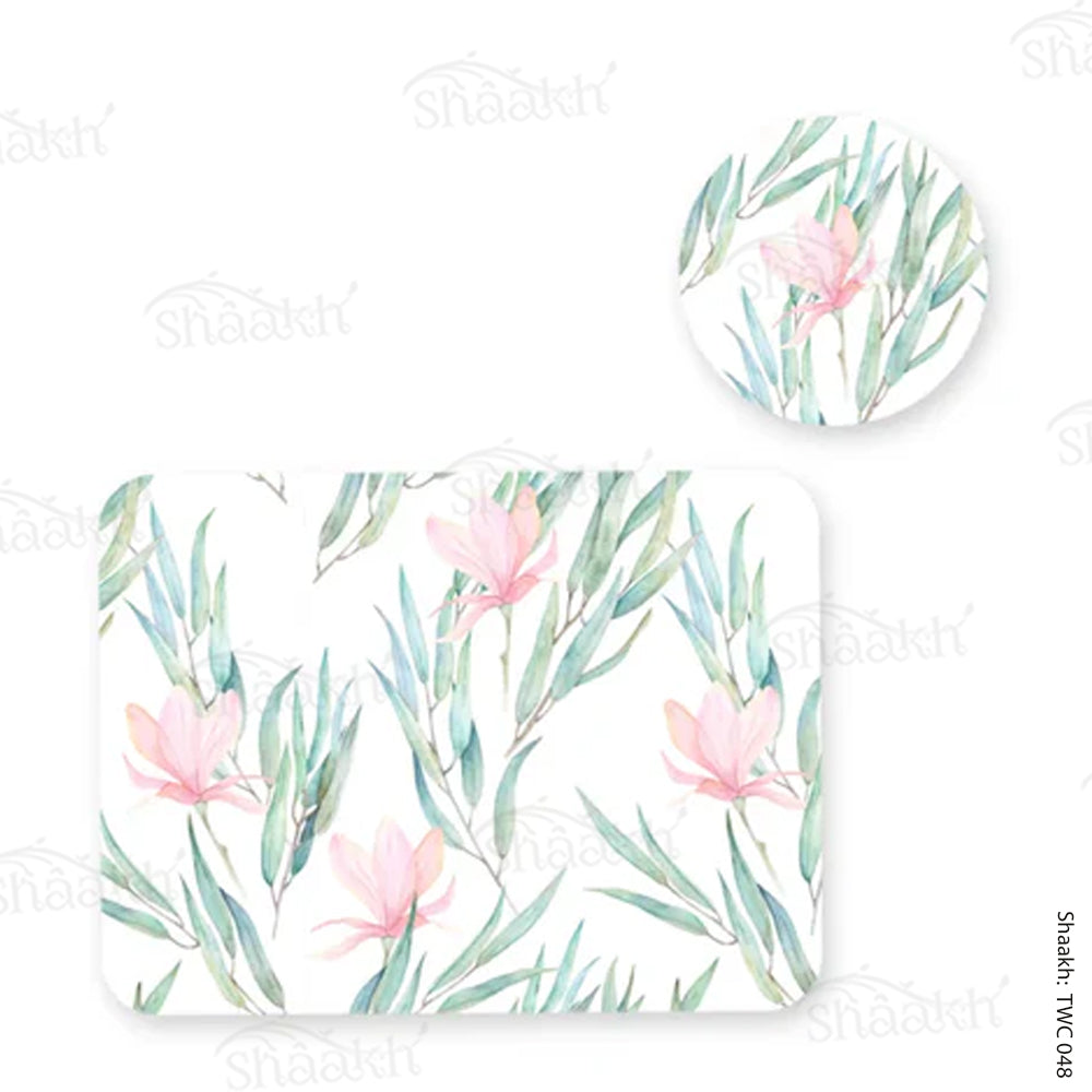 Jasmine flowers and eucalyptus branches Coordinated Mats & Trivets Set | TWC 048 ( 8 Mats, 4 Trivets )