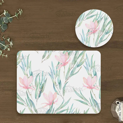 Jasmine flowers and eucalyptus branches Coordinated Mats & Trivets Set | TWC 048 ( 8 Mats, 4 Trivets )