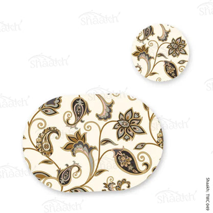 Arabic ornamental flowers Coordinated Mats & Trivets Set | TWC 049 ( 8 Mats, 4 Trivets )