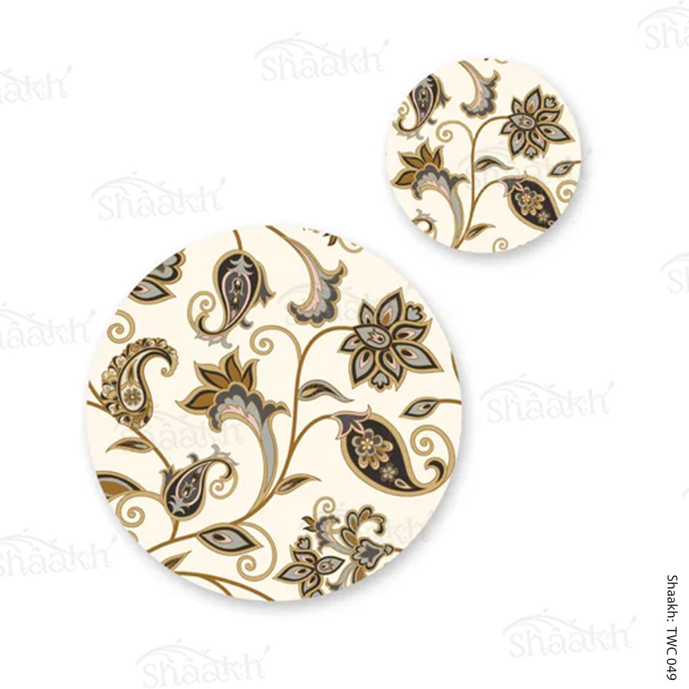 Arabic ornamental flowers Coordinated Mats & Trivets Set | TWC 049 ( 8 Mats, 4 Trivets )