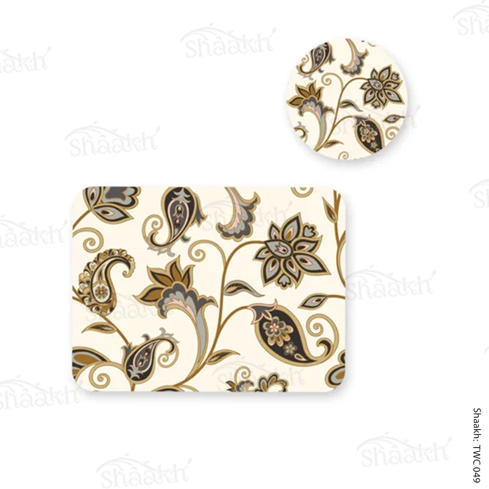 Arabic ornamental flowers Coordinated Mats & Trivets Set | TWC 049 ( 8 Mats, 4 Trivets )