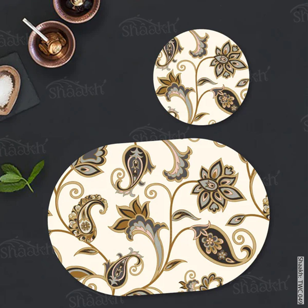 Arabic ornamental flowers Coordinated Mats & Trivets Set | TWC 049 ( 8 Mats, 4 Trivets )