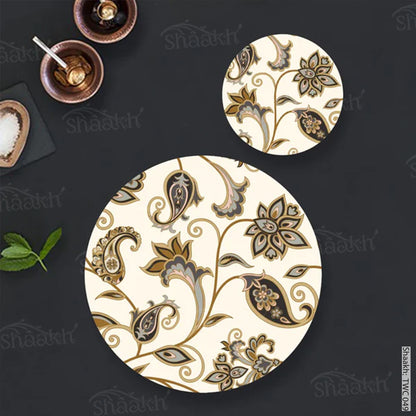 Arabic ornamental flowers Coordinated Mats & Trivets Set | TWC 049 ( 8 Mats, 4 Trivets )