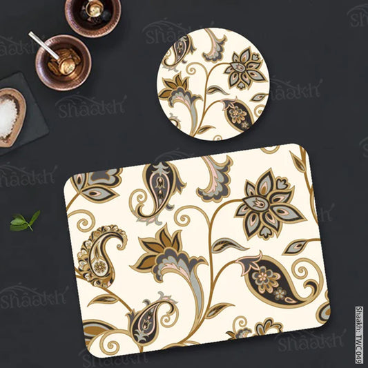 Arabic ornamental flowers Coordinated Mats & Trivets Set | TWC 049 ( 8 Mats, 4 Trivets )