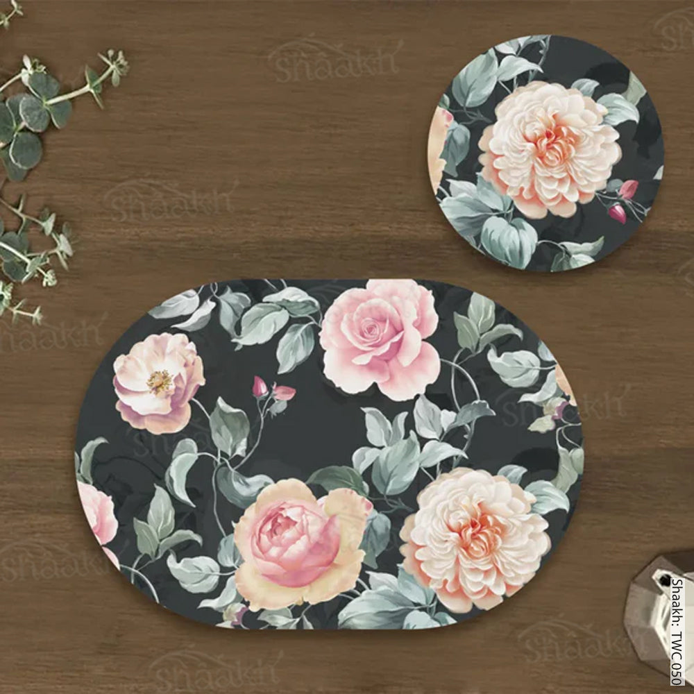 Gorgeous watercolour roses In full bloom Coordinated Mats & Trivets Set | TWC 050 ( 8 Mats, 4 Trivets )