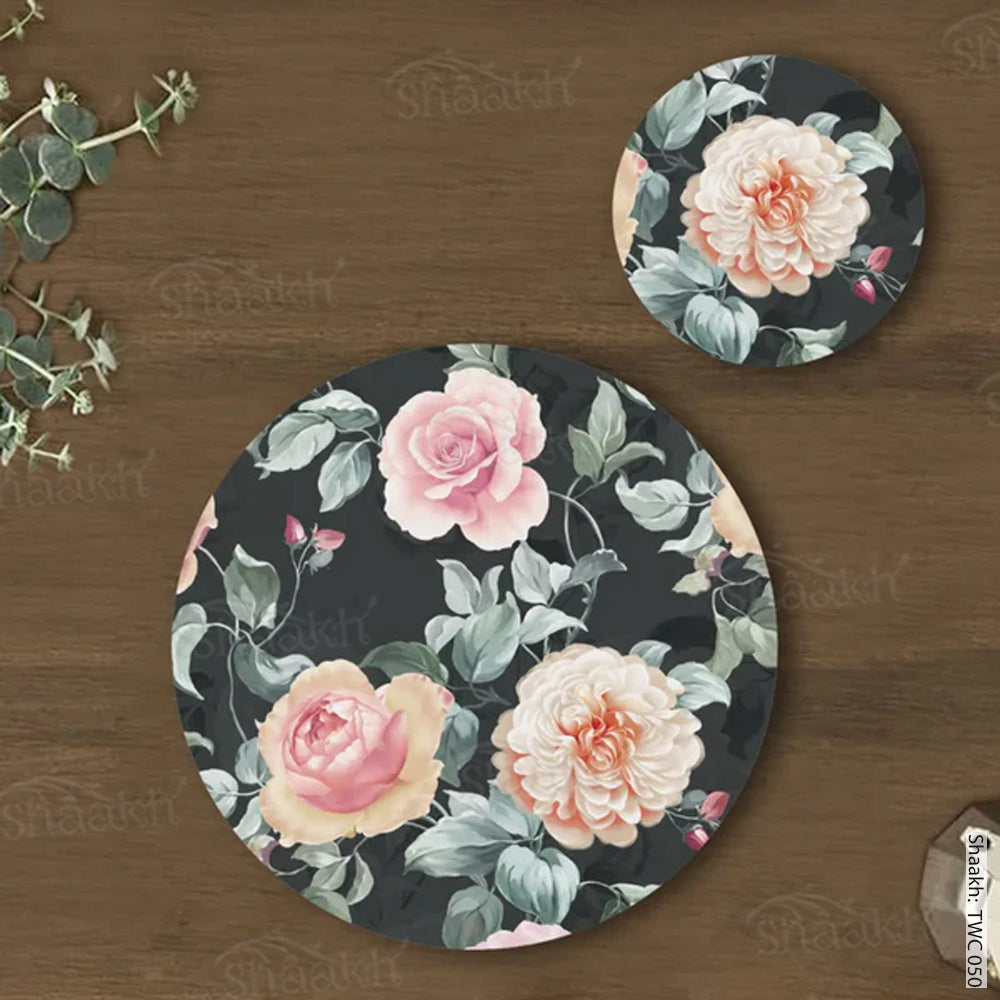 Gorgeous watercolour roses In full bloom Coordinated Mats & Trivets Set | TWC 050 ( 8 Mats, 4 Trivets )