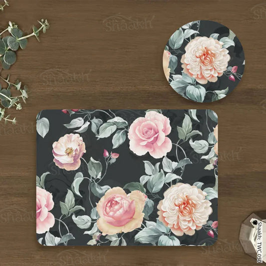 Gorgeous watercolour roses In full bloom Coordinated Mats & Trivets Set | TWC 050 ( 8 Mats, 4 Trivets )