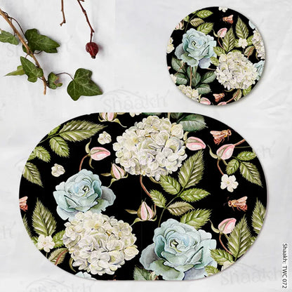 Hydrangeas and Roses Coordinated Mats & Trivets Set | TWC 072 ( 8 Mats, 4 Trivets )