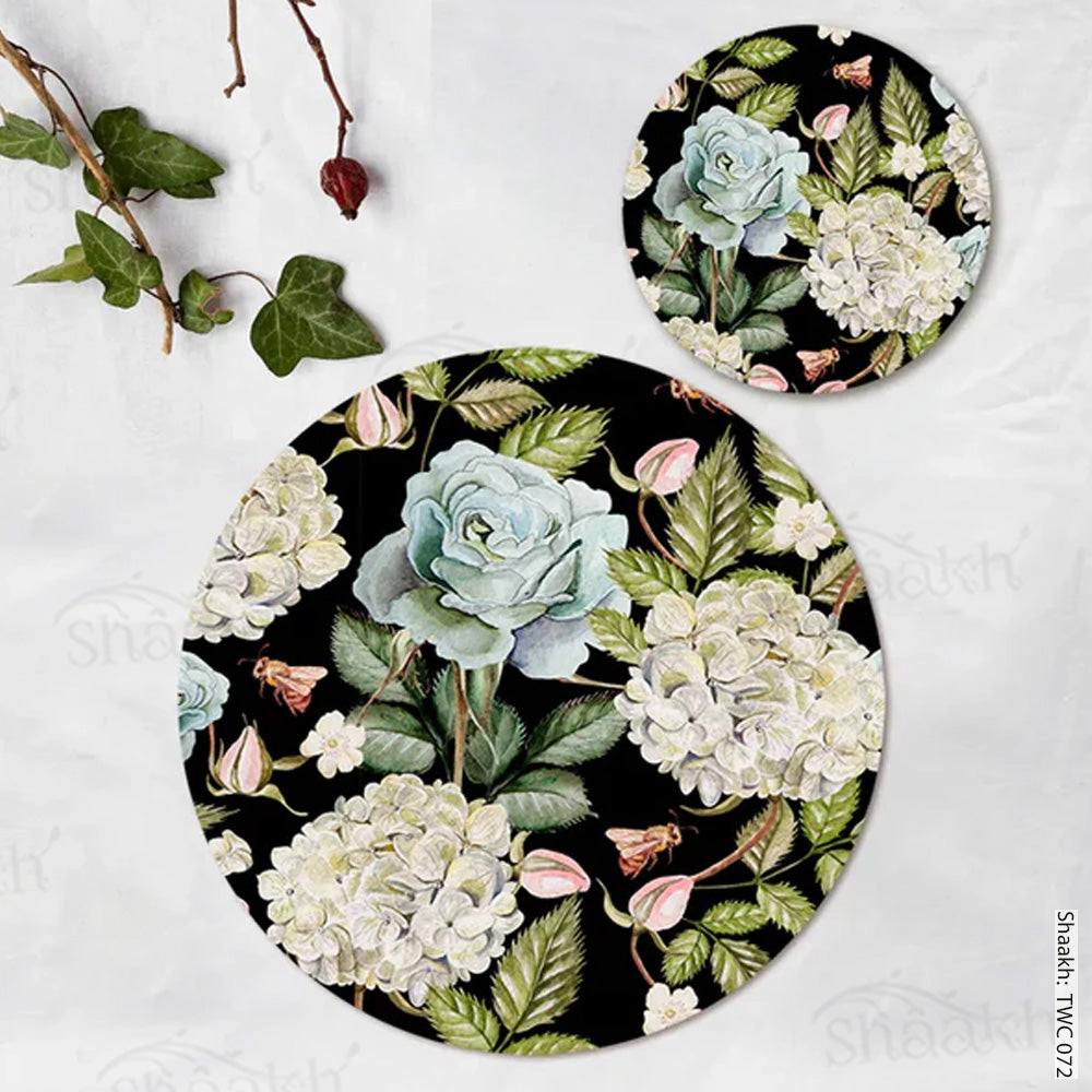 Hydrangeas and Roses Coordinated Mats & Trivets Set | TWC 072 ( 8 Mats, 4 Trivets )