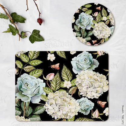 Hydrangeas and Roses Coordinated Mats & Trivets Set | TWC 072 ( 8 Mats, 4 Trivets )