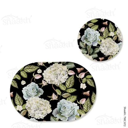 Hydrangeas and Roses Coordinated Mats & Trivets Set | TWC 072 ( 8 Mats, 4 Trivets )