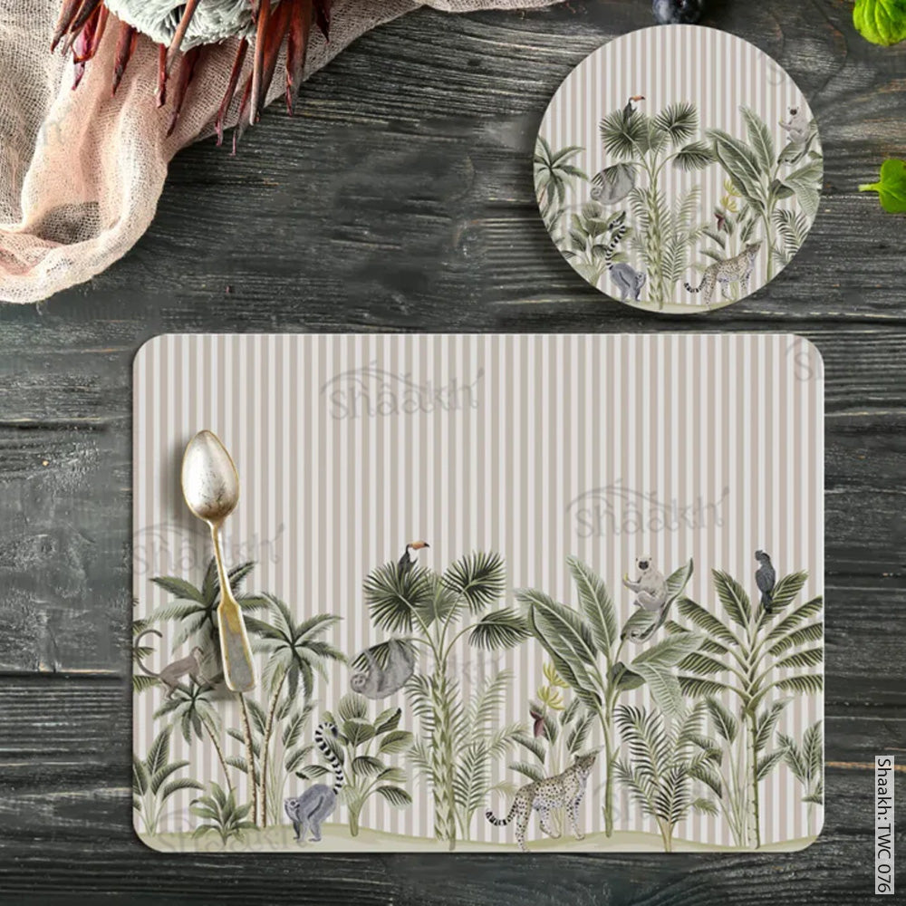 Tropical forest print Coordinated Mats & Trivets Set | TWC 076 ( 8 Mats, 4 Trivets )