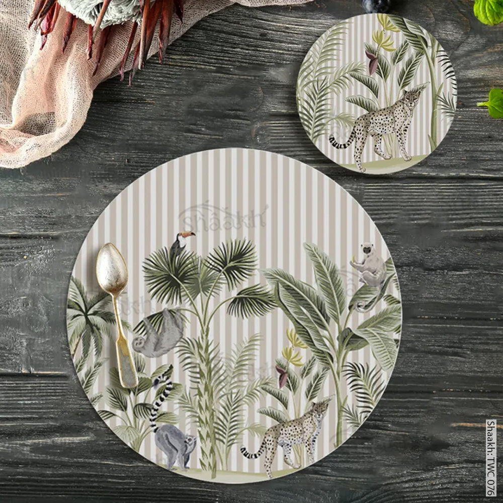 Tropical forest print Coordinated Mats & Trivets Set | TWC 076 ( 8 Mats, 4 Trivets )