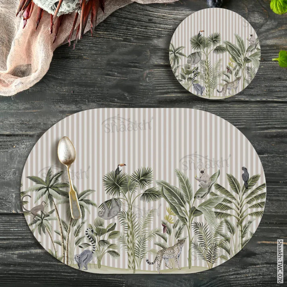 Tropical forest print Coordinated Mats & Trivets Set | TWC 076 ( 8 Mats, 4 Trivets )