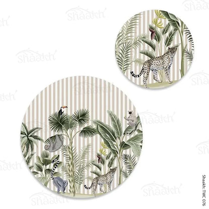 Tropical forest print Coordinated Mats & Trivets Set | TWC 076 ( 8 Mats, 4 Trivets )