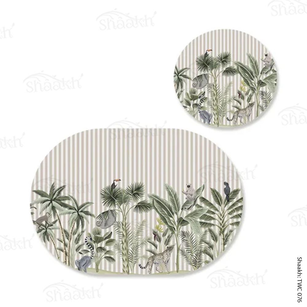 Tropical forest print Coordinated Mats & Trivets Set | TWC 076 ( 8 Mats, 4 Trivets )