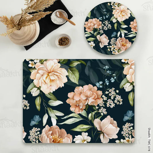 “Midnight Blossoms” Coordinated Mats & Trivets Set | TWC 078 (8 Mats,4 Trivets)